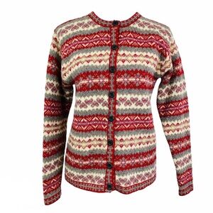 Vintage Gallagher Fair Isle Heart Cardigan Sweater Wool